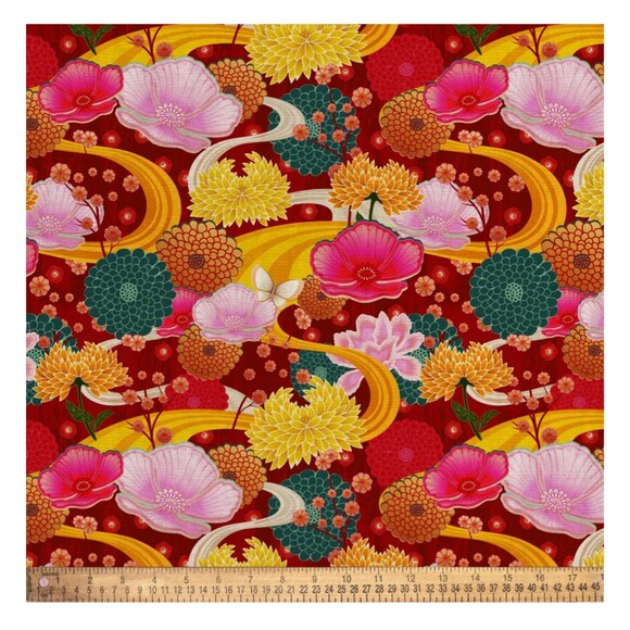 3 Yards Cotton Fabric Bundle Precut Autumn Fall Floral Butterfly Dahlia Flowers - Picture 1 of 7